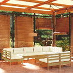 10 Piece Garden Lounge Set with Cushions Honey Brown Pinewood