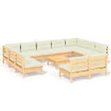 12 Piece Garden Lounge Set with Cream Cushions Solid Pinewood