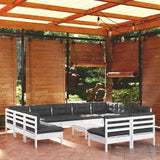 12 Piece Garden Lounge Set with Cushions White Solid Pinewood