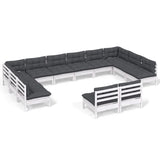 12 Piece Garden Lounge Set with Cushions White Solid Pinewood - Front View