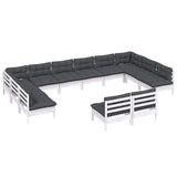12 Piece Garden Lounge Set with Cushions White Solid Pinewood