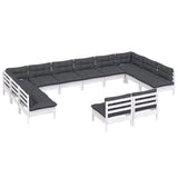 12 Piece Garden Lounge Set with Cushions White Solid Pinewood - Side View