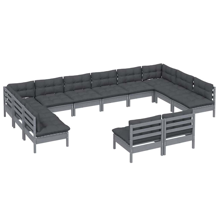 12 Piece Garden Lounge Set with Cushions Grey Solid Pinewood