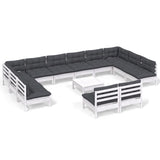 13 Piece Garden Lounge Set with Cushions White Solid Pinewood - Front View