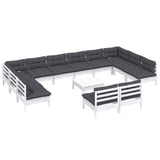 13 Piece Garden Lounge Set with Cushions White Solid Pinewood - Side View