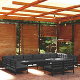 13 Piece Garden Lounge Set with Cushions Black Solid Pinewood