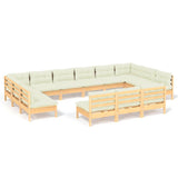 13 Piece Garden Lounge Set with Cream Cushions Solid Pinewood - Front View