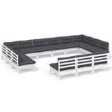 13 Piece Garden Lounge Set with Cushions White Solid Pinewood - Front View