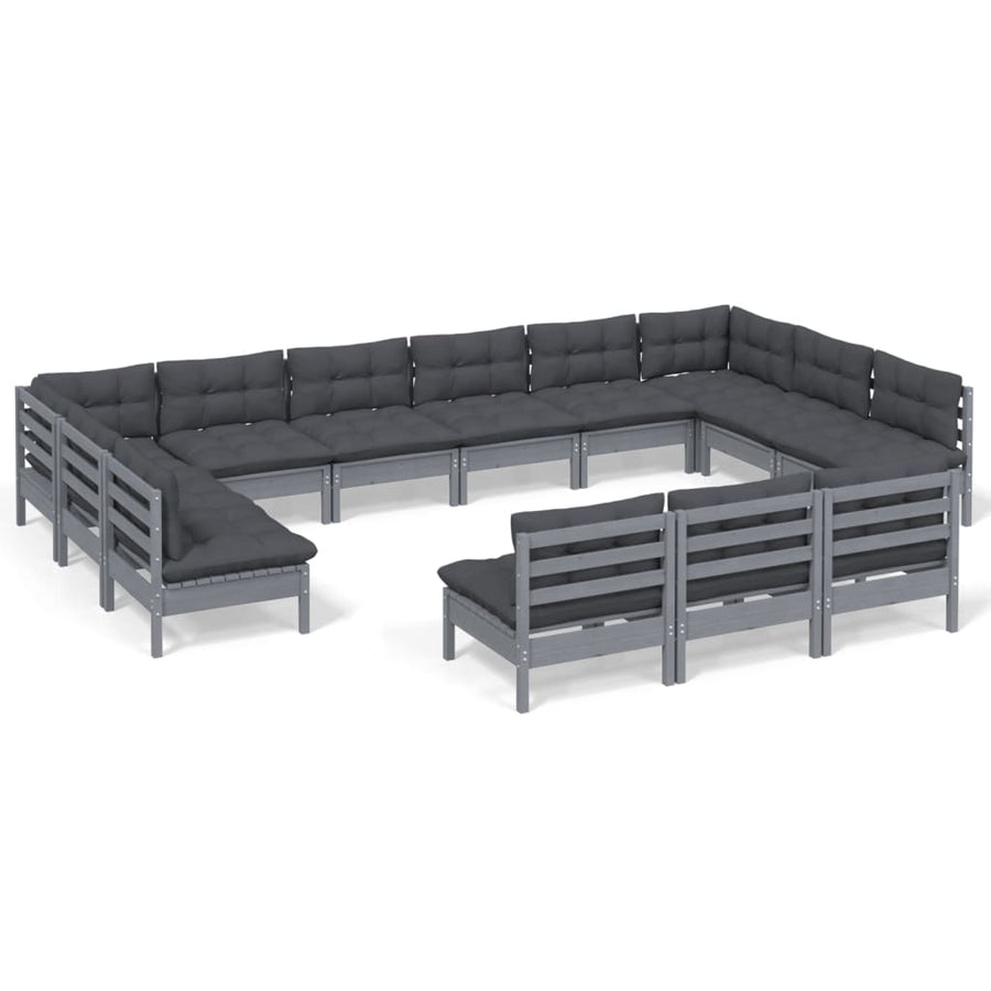 13 Piece Garden Lounge Set with Cushions Grey Solid Pinewood