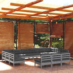 13 Piece Garden Lounge Set with Cushions Grey Solid Pinewood
