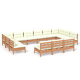 13 Piece Garden Lounge Set with Cushions Honey Brown Pinewood - Front View