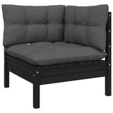 13 Piece Garden Lounge Set with Cushions Black Solid Pinewood - Side View