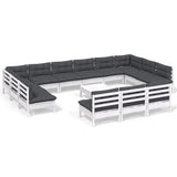 14 Piece Garden Lounge Set with Cushions White Solid Pinewood - Front View