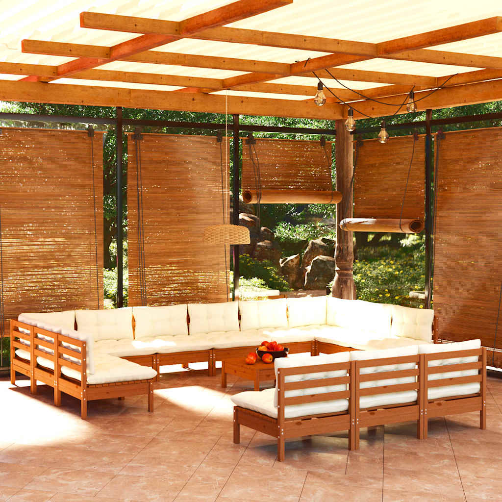 14 Piece Garden Lounge Set with Cushions Honey Brown Pinewood