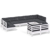 9 Piece Garden Lounge Set with Cushions White Solid Pinewood