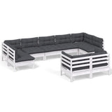 9 Piece Garden Lounge Set with Cushions White Solid Pinewood - Front View