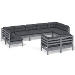 9 Piece Garden Lounge Set with Cushions Grey Solid Pinewood