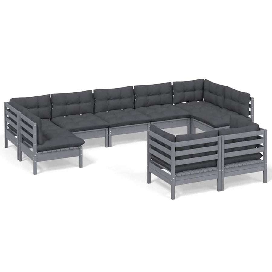 9 Piece Garden Lounge Set with Cushions Grey Solid Pinewood