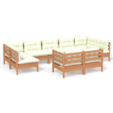 9 Piece Garden Lounge Set with Cushions Honey Brown Pinewood - Front View