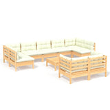 10 Piece Garden Lounge Set with Cream Cushions Solid Pinewood - Front View