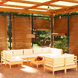 10 Piece Garden Lounge Set with Cream Cushions Solid Pinewood