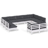 11 Piece Garden Lounge Set with Cushions White Solid Pinewood - Front View
