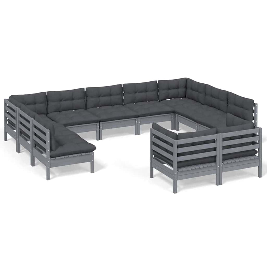 11 Piece Garden Lounge Set with Cushions Grey Solid Pinewood