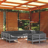 11 Piece Garden Lounge Set with Cushions Grey Solid Pinewood