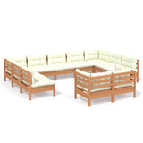 11 Piece Garden Lounge Set with Cushions Honey Brown Pinewood