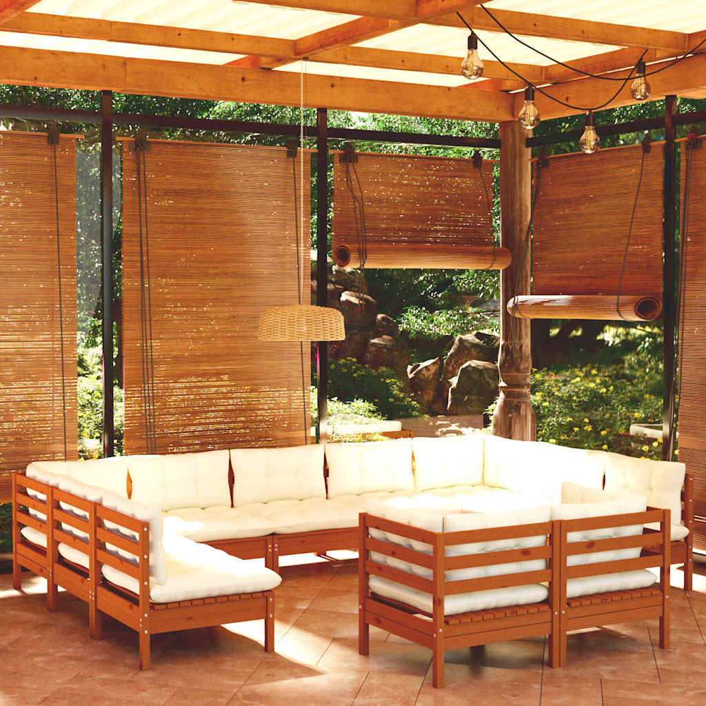 11 Piece Garden Lounge Set with Cushions Honey Brown Pinewood