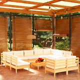 12 Piece Garden Lounge Set with Cream Cushions Solid Pinewood