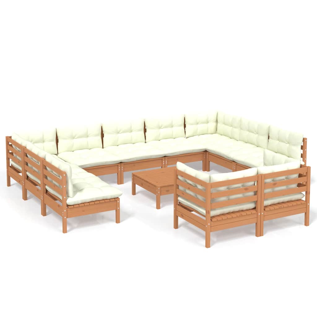 12 Piece Garden Lounge Set with Cushions Honey Brown Pinewood