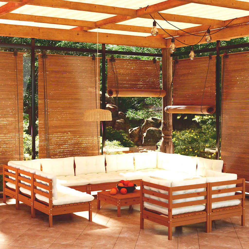 12 Piece Garden Lounge Set with Cushions Honey Brown Pinewood