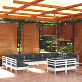 12 Piece Garden Lounge Set with Cushions White Solid Pinewood