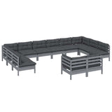 12 Piece Garden Lounge Set with Cushions Grey Solid Pinewood