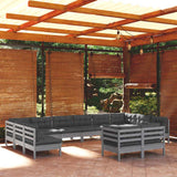 12 Piece Garden Lounge Set with Cushions Grey Solid Pinewood