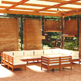 12 Piece Garden Lounge Set with Cushions Honey Brown Pinewood