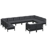 12 Piece Garden Lounge Set with Cushions Black Solid Pinewood - Side View