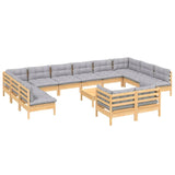 13 Piece Garden Lounge Set with Grey Cushions Pinewood - Side View