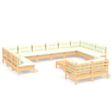 13 Piece Garden Lounge Set with Cream Cushions Pinewood - Front View