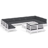 13 Piece Garden Lounge Set with Cushions White Pinewood - Front View