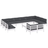 13 Piece Garden Lounge Set with Cushions White Pinewood - Side View