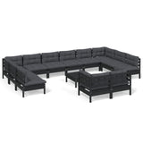 13 Piece Garden Lounge Set with Cushions Black Pinewood - Front View