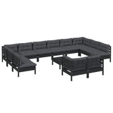 13 Piece Garden Lounge Set with Cushions Black Pinewood - Side View