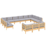 13 Piece Garden Lounge Set with Grey Cushions Pinewood - Side View