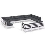 13 Piece Garden Lounge Set with Cushions White Pinewood - Front View