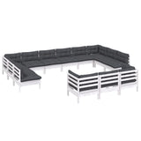 13 Piece Garden Lounge Set with Cushions White Pinewood - Side View