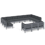 13 Piece Garden Lounge Set with Cushions Grey Pinewood