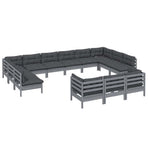 13 Piece Garden Lounge Set with Cushions Grey Pinewood