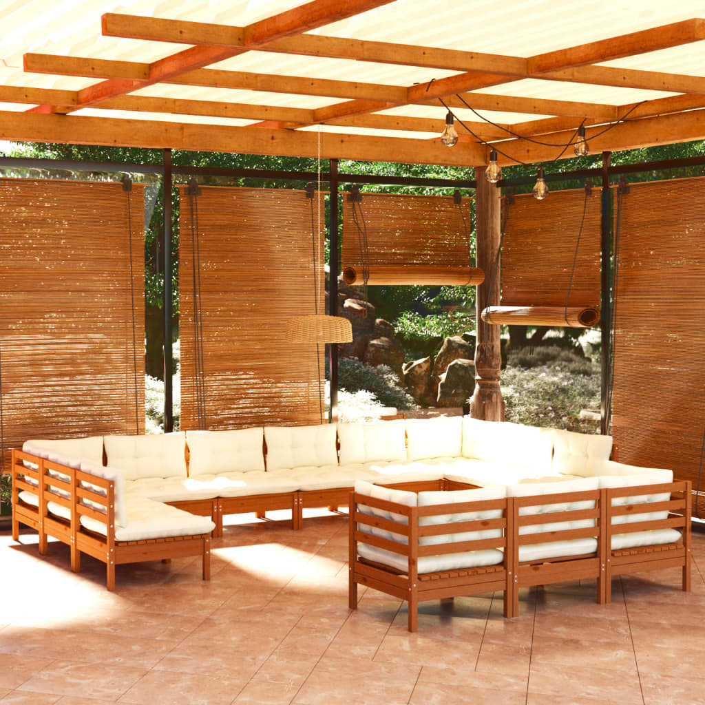 13 Piece Garden Lounge Set with Cushions Honey Brown Pinewood